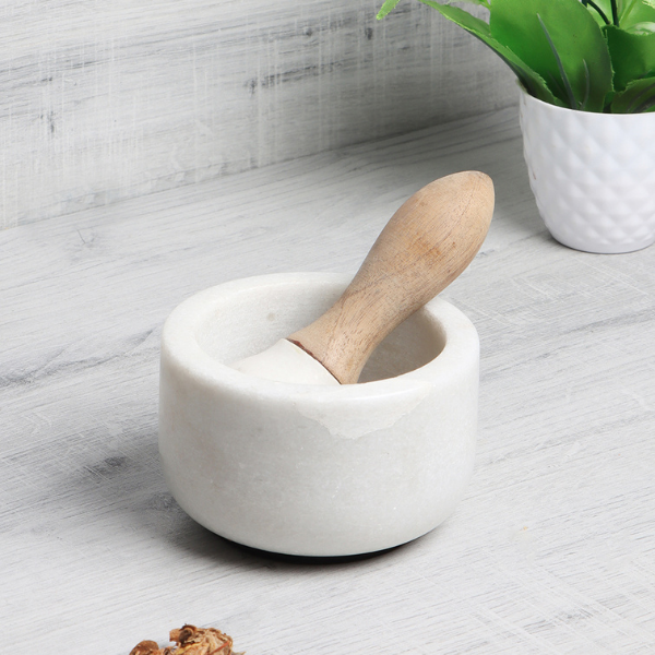 NikkisPride  White Natural Stone Mortar and Pestle Set as Spice, Medicine Grinder Masher - Okhli And Musal